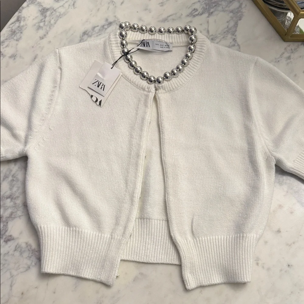 Zara Cream Cropped Knit Cardigan - Picture 2 of 7
